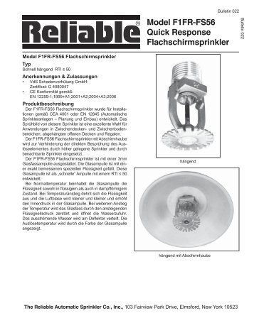 Model F1FR-FS56 Quick Response Flachschirmsprinkler - Reliable ...