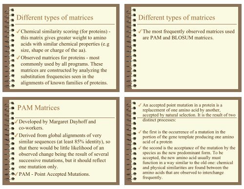 Scoring Matrices Scoring matrices Scoring matrices Different types ...