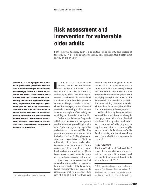 Risk assessment and intervention for vulnerable older adults
