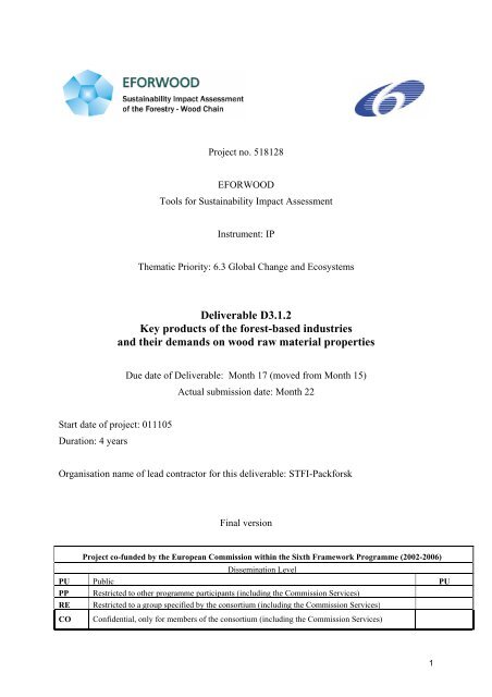 Deliverable D3.1.2 Key products of the forest-based industries and ...