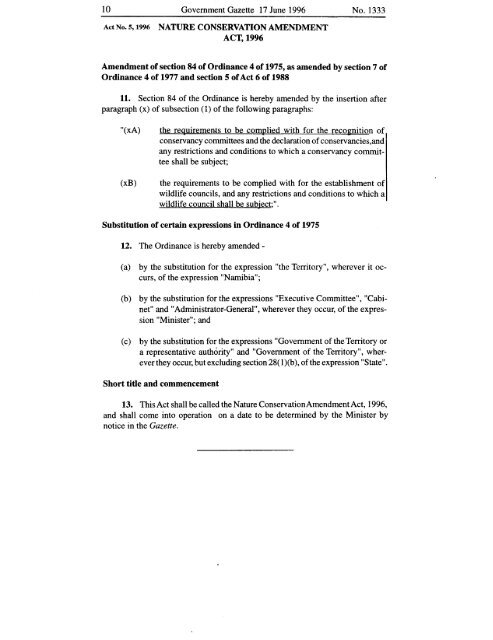 Nature Conservation Amendment Act No 5 of 1996 - Ministry of ...