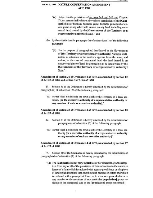 Nature Conservation Amendment Act No 5 of 1996 - Ministry of ...