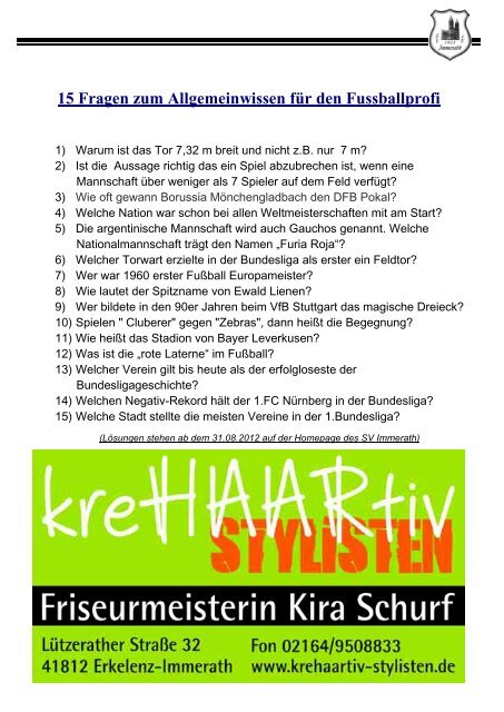 Freitag den 7. September 2012 ab 16:00 Uhr - SV Immerath 1911 eV