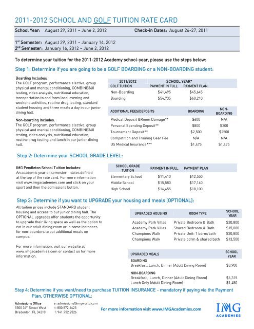 2011-2012 SCHOOL AND GOLF TUITION RATE ... - IMG Academy
