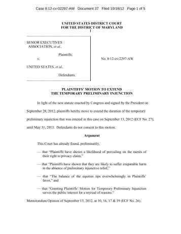 Plaintiffs' Motion to Extend the Temporary Preliminary Injunction