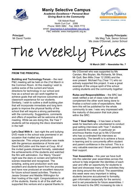 The Weekly Pines - Manly Selective Campus