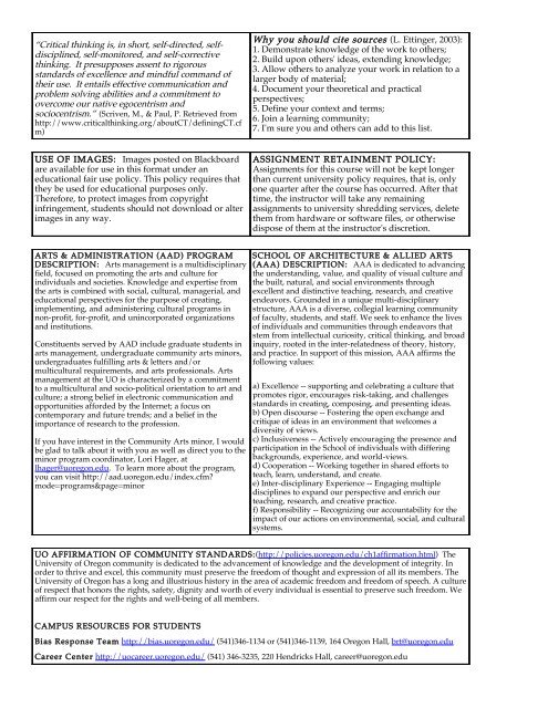 Course Syllabus - University of Oregon