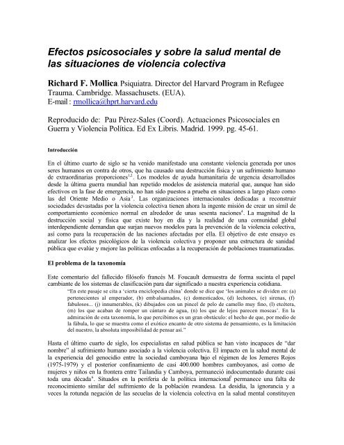 Efectos psicosociales de la violencia colectiva - Psicosocial.net