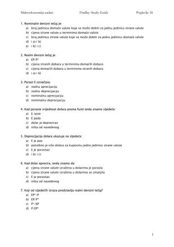 Makroekonomija-zadaci Findlay: Study Guide Poglavlje 18 1