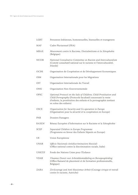 Agence des droits fondamentaux de l'Union europÃ©enne RAPPORT ...