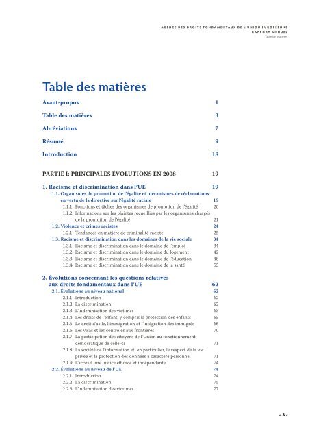 Agence des droits fondamentaux de l'Union europÃ©enne RAPPORT ...