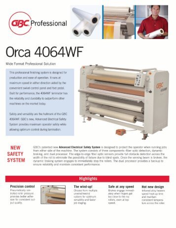 Download GBC Orca 4064WF Wide Format Laminator Brochure - PDF