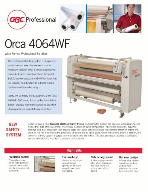 Download GBC Orca 4064WF Wide Format Laminator Brochure - PDF