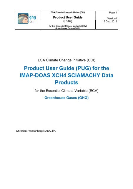 Product User Guide (PUG) for the IMAP-DOAS XCH4 ... - GHG-CCI