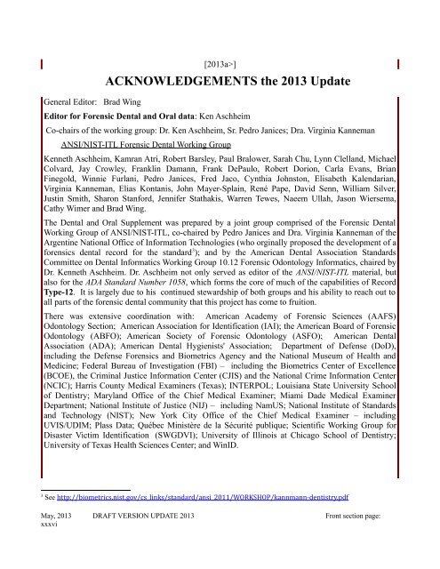 acknowledgements for ansi/nist-itl 1-2011 - NIST Visual Image ...