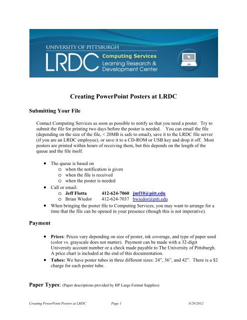 Creating Powerpoint Posters at LRDC (pdf - University of Pittsburgh