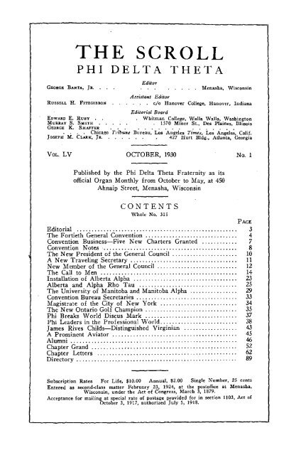 1930–31 Volume 55 No 1–5 - Phi Delta Theta Scroll Archive