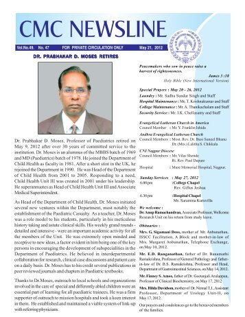 dr. prabhakar d. moses retires - Christian Medical College