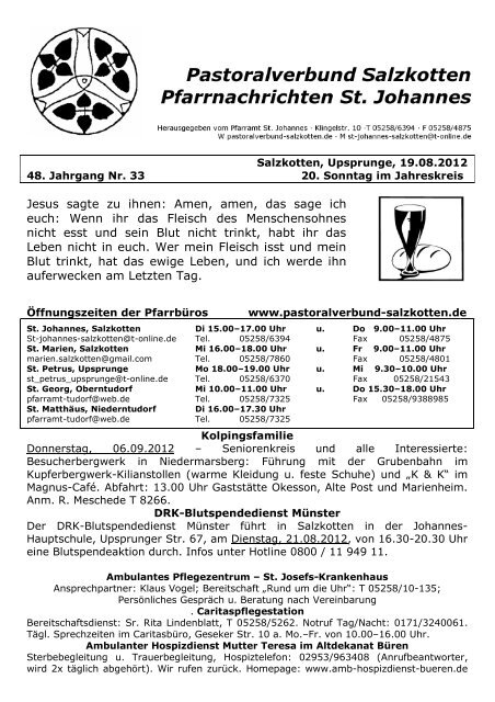 Pfarrbrief vom 19.08.2012 - Pastoralverbund Salzkotten