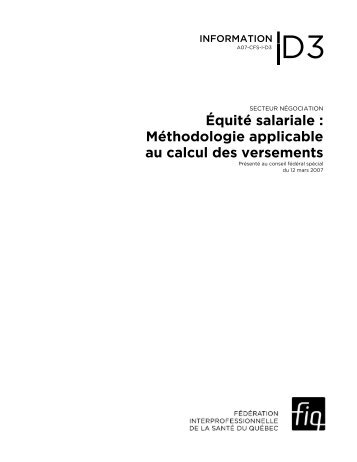 Équité salariale : Méthodologie applicaple au calcul des ... - FiQ