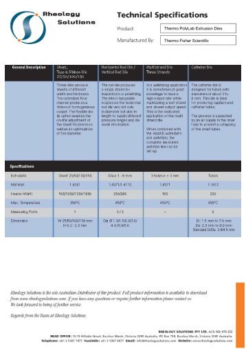 Thermo Scientific HAAKE PolyLab OS Extrusion Dies Specifications ...