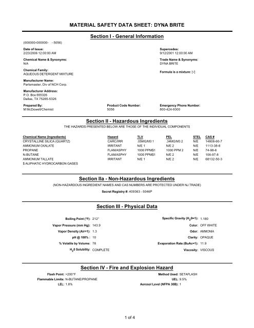 MATERIAL SAFETY DATA SHEET: DYNA BRITE Section I ... - services
