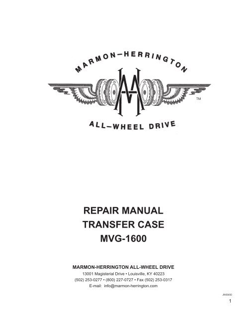 REPAIR MANUAL TRANSFER CASE MVG-1600
