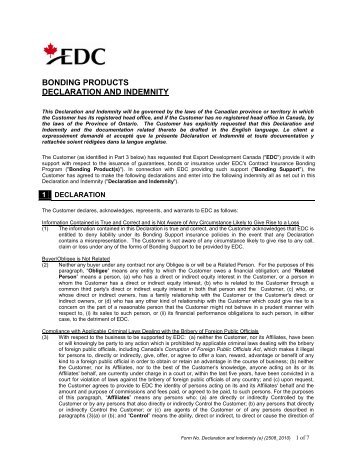 Declaration and Indemnity (EN) - EDC