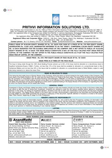 prithvi information solutions ltd. - Srei Infrastructure Finance Limited