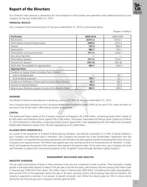 Annual Report 2009-10 - United Breweries Limited