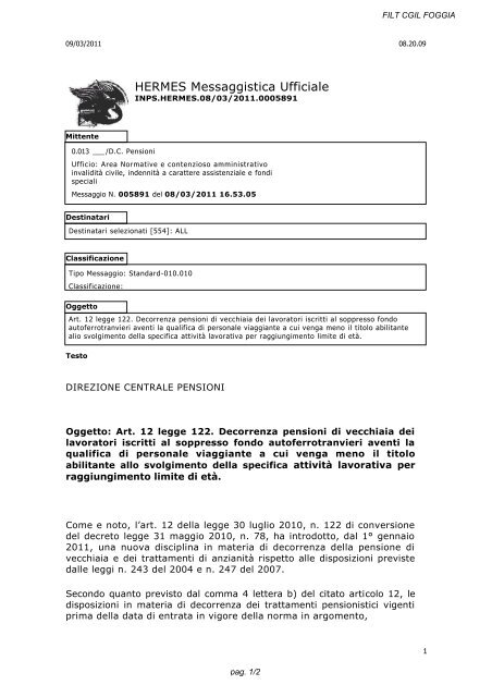 messaggio inps 5891 08.03.2011 - FILT CGIL Foggia