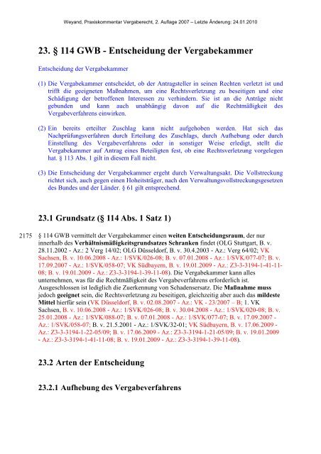 Entscheidung der Vergabekammer - Oeffentliche Auftraege