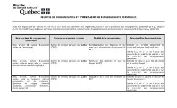 Registre de communication - AccÃ¨s Ã  l'information et protection des ...