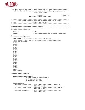 The MSDS format adheres to the standards and regulatory ...