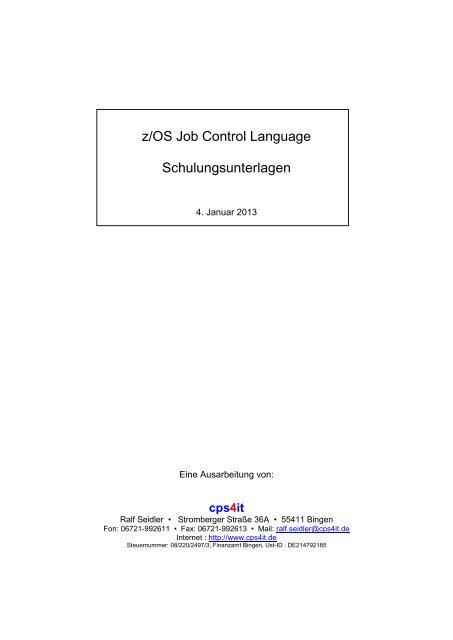 z/OS Job Control Language Schulungsunterlagen - cps4it