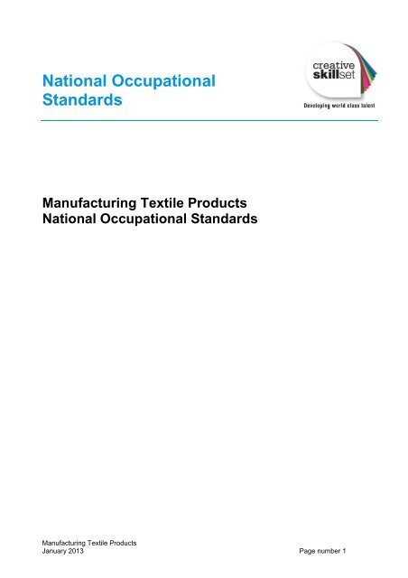 National Occupational Standards Manufacturing Textile ... - Skillset