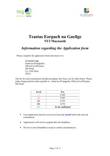 Teastas Eorpach na Gaeilge NUI Maynooth Information ... - teg