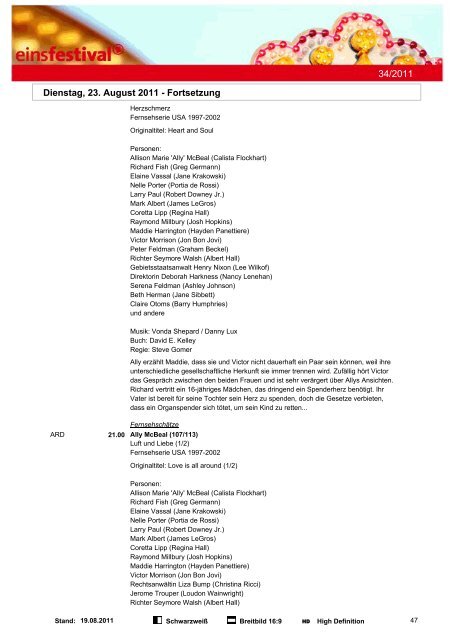 Programmwoche 34/2011 - Das Programm der ARD