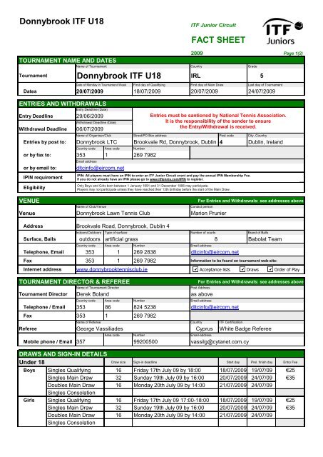 Donnybrook ITF U18 FACT SHEET Donnybrook ITF ... - Tennis Ireland