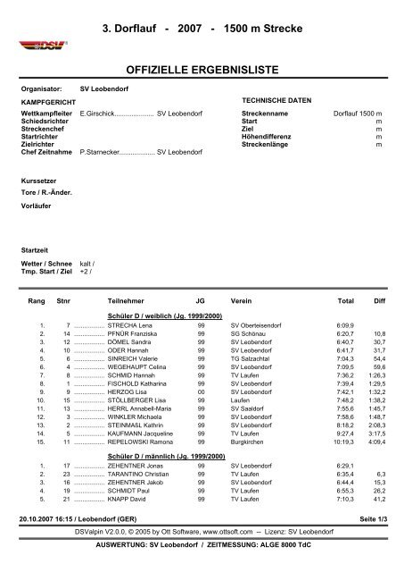 3. Dorflauf - 2007 - 1500 m Strecke OFFIZIELLE ... - SV Leobendorf