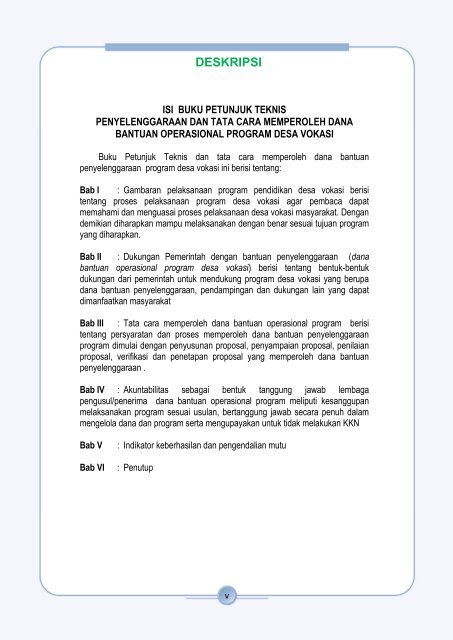 Petunjuk Teknis Desa Vokasi Tahun 2012