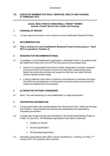 130221 Birch - Local Health Watch Tender Report PDF 61 KB