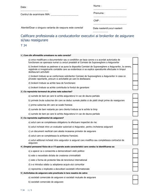 Test 34 - Institutul de Management in Asigurari