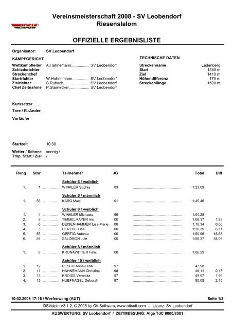 Vereinsmeisterschaft 2008 -  SV Leobendorf Riesenslalom ...