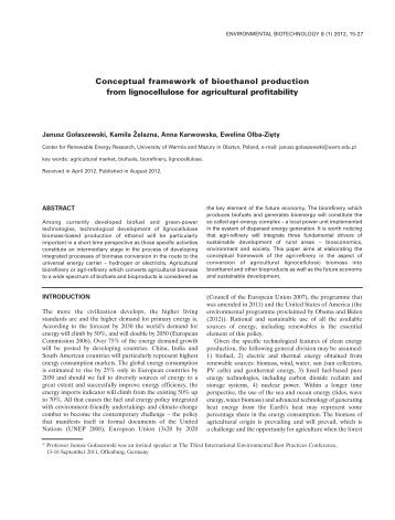 Conceptual framework of bioethanol production from lignocellulose ...