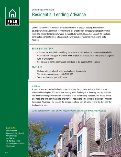 Product Brochures - Federal Home Loan Bank of Des Moines