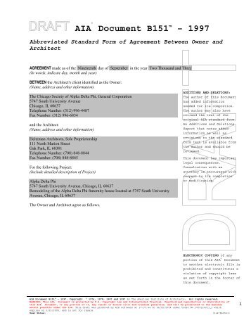 Abbreviated Form of Agreement Between Owner and Architect