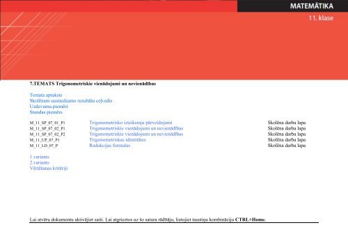 7.TEMATS Trigonometriskie vienādojumi un nevienādības Temata ...