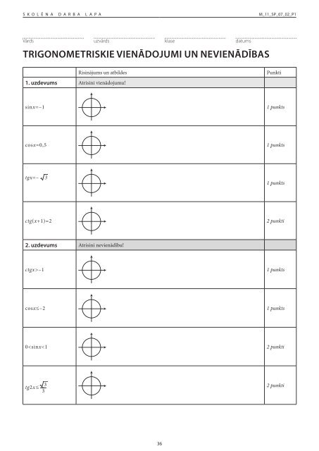 7.TEMATS Trigonometriskie vienādojumi un nevienādības Temata ...