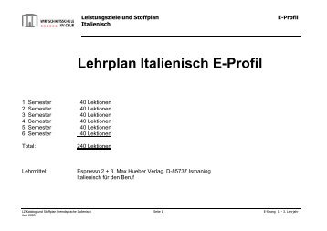 Lehrplan Italienisch E-Profil - Wirtschaftsschule KV Chur